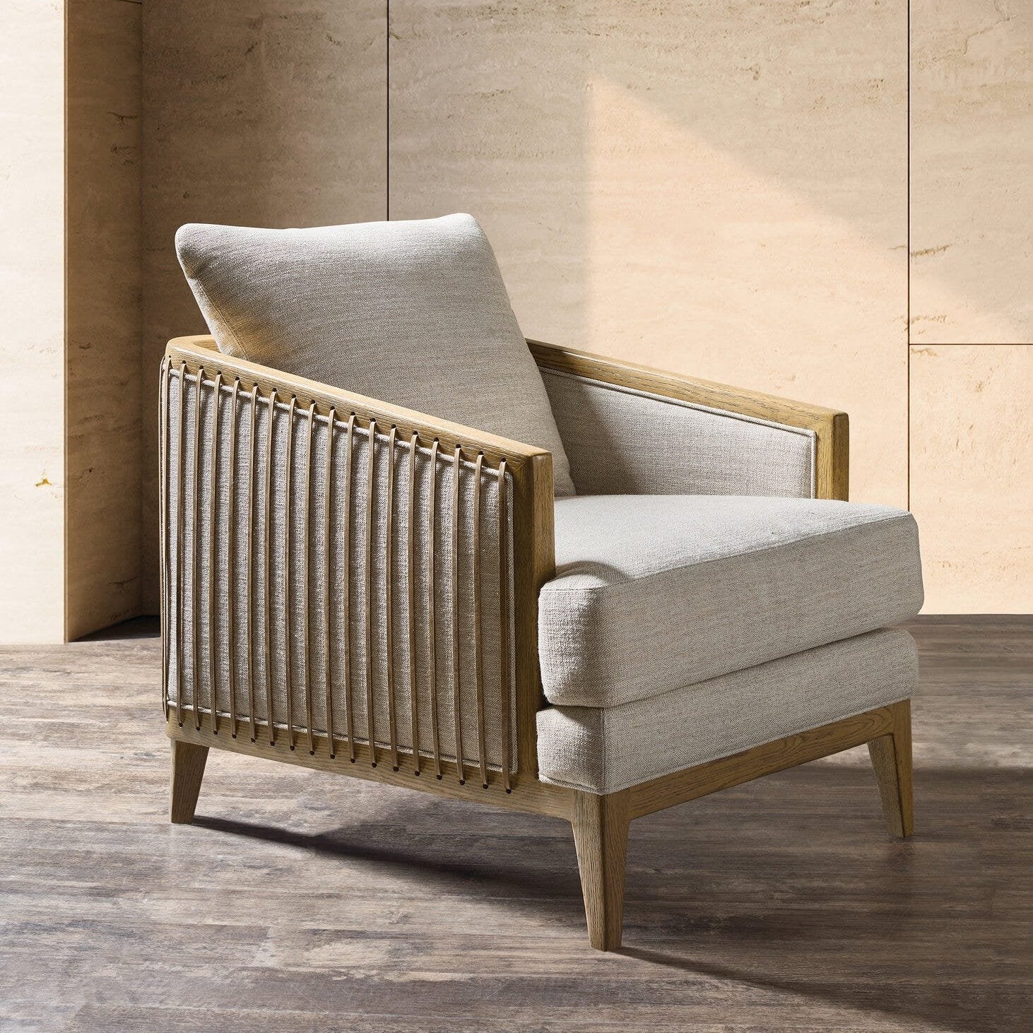 Poltrona fissa - Misure 27.75"L x 36"P x 35.25"A Seduta: 23"L x 22"P x 18.25"A Materiale: 70% poliestere, 20% viscosa, 10% lino