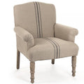 Poltrona Club - Dimensioni 66 cm L x 71 cm P x 96,5 cm H - Questa splendida poltrona presenta una struttura in legno di quercia grigio sbiancato con rivestimento in lino color cachi inglese e un centro sbiadito, i