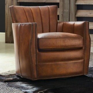 Poltrona girevole a club - Misure 76 cm L x 84 cm P x 80 cm A, movimento 086, pelle - La nostra splendida poltrona, caratterizzata da uno schienale a ventaglio con scanalature verticali o