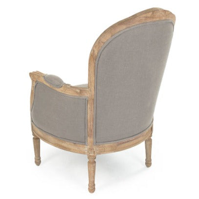 Poltrona in lino - La nostra presenta una silhouette a pozzetto in stile rustico, con rivestimento e una struttura in rovere calce, perfetta per aggiungere stile e comfort.