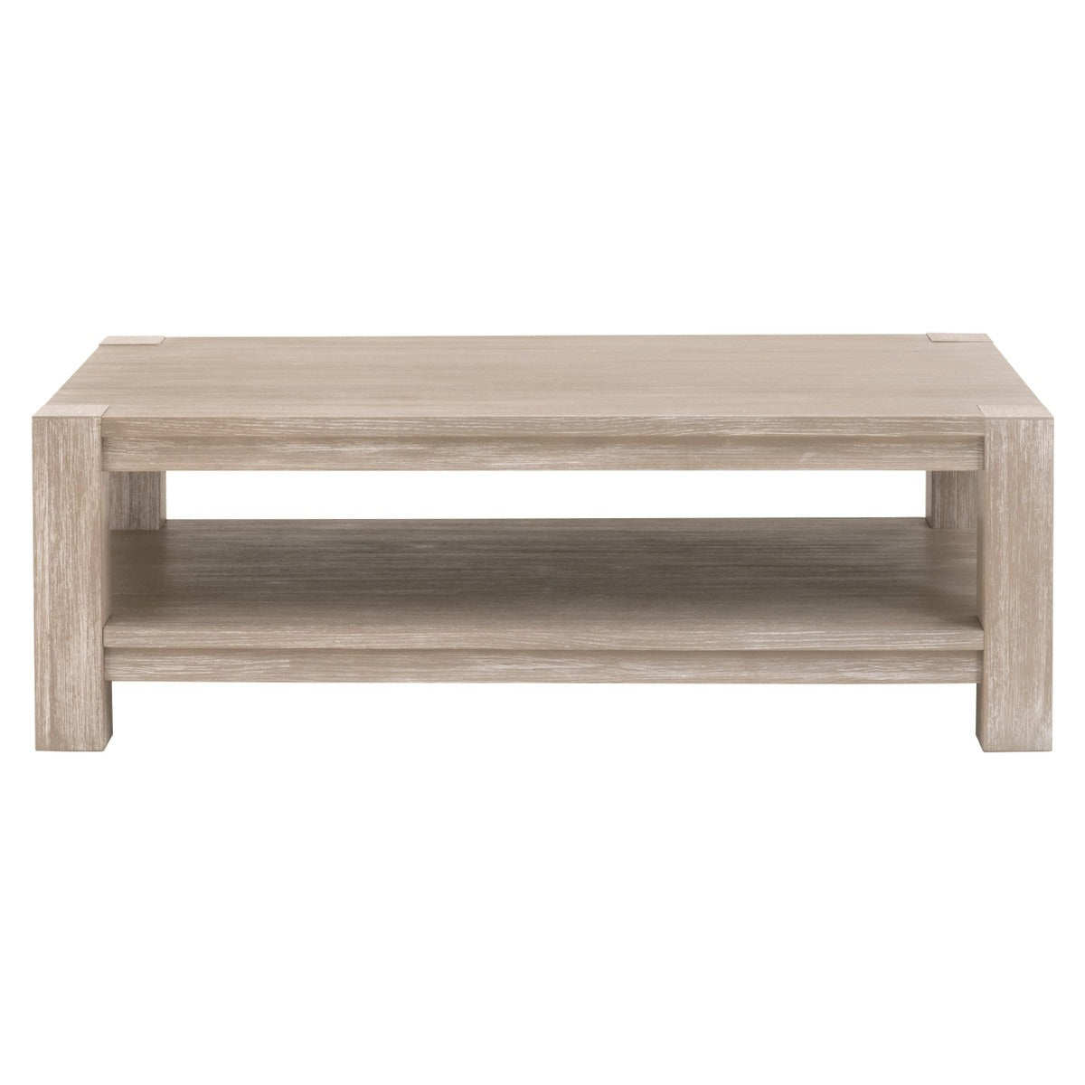Tavolino da salotto - Questo bellissimo tavolino in legno di faggio sbiancato grigio e bianco, dotato di una mensola inferiore, è perfetto per aggiungere stile con il suo fascino rustico e moderno.