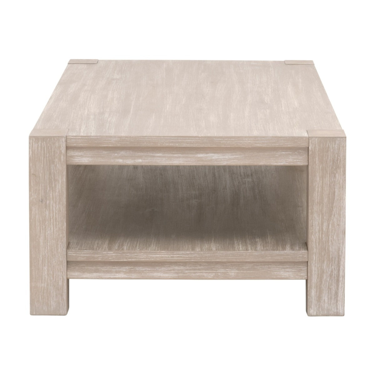 Tavolino da salotto - Questo bellissimo tavolino in legno di faggio sbiancato grigio e bianco, dotato di una mensola inferiore, è perfetto per aggiungere stile con il suo fascino rustico e moderno.