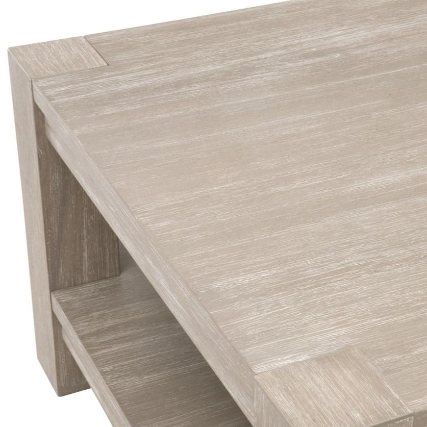Tavolino da salotto - Questo bellissimo tavolino in legno di faggio sbiancato grigio e bianco, dotato di una mensola inferiore, è perfetto per aggiungere stile con il suo fascino rustico e moderno.